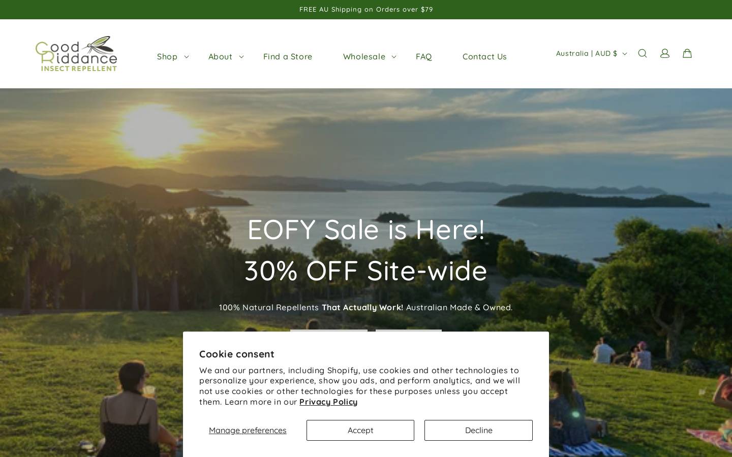 Good Riddance Insect Repellent homepage screenshot