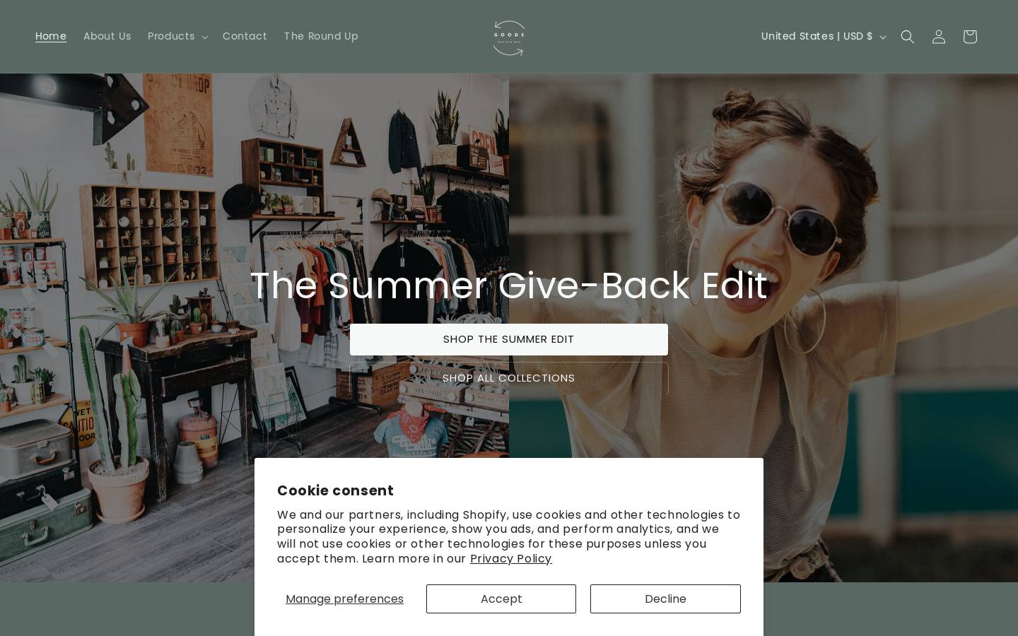 goodsthatgiveback.com homepage screenshot