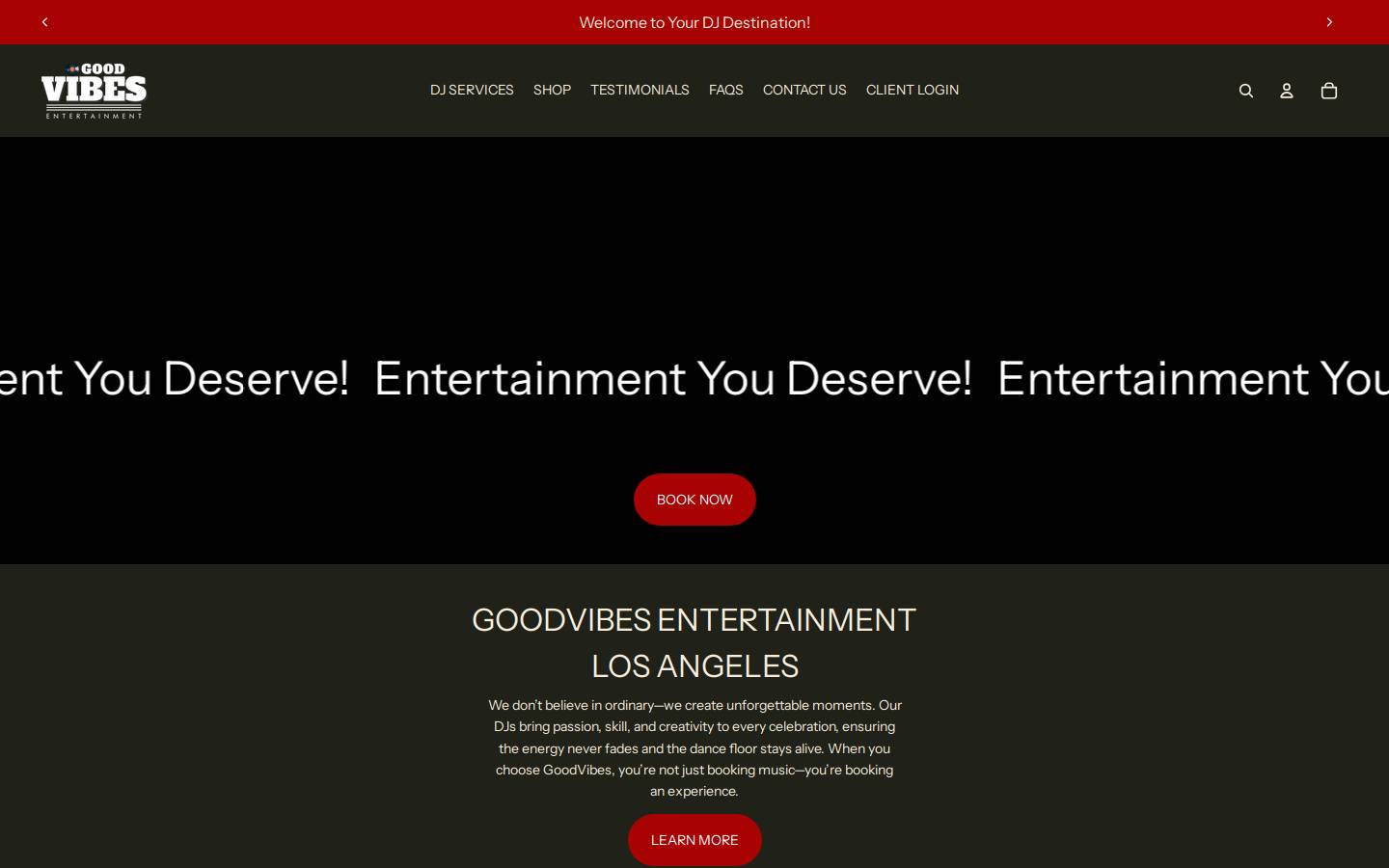 GoodVibes Entertainment - Los Angeles homepage screenshot