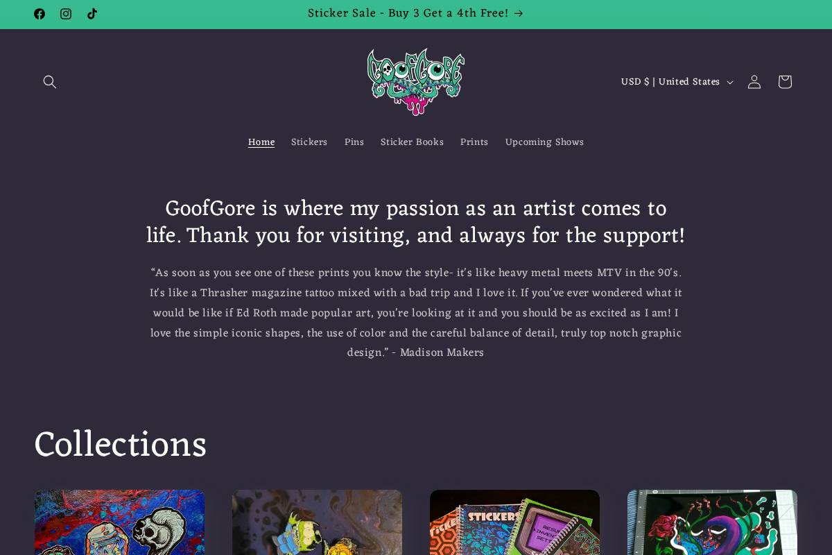 goofgore.com homepage screenshot