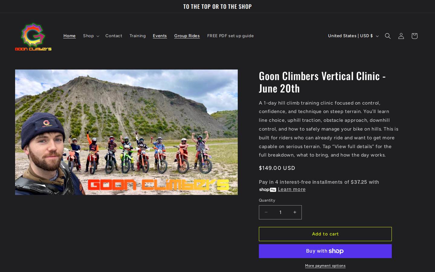 goonclimbers.com homepage screenshot