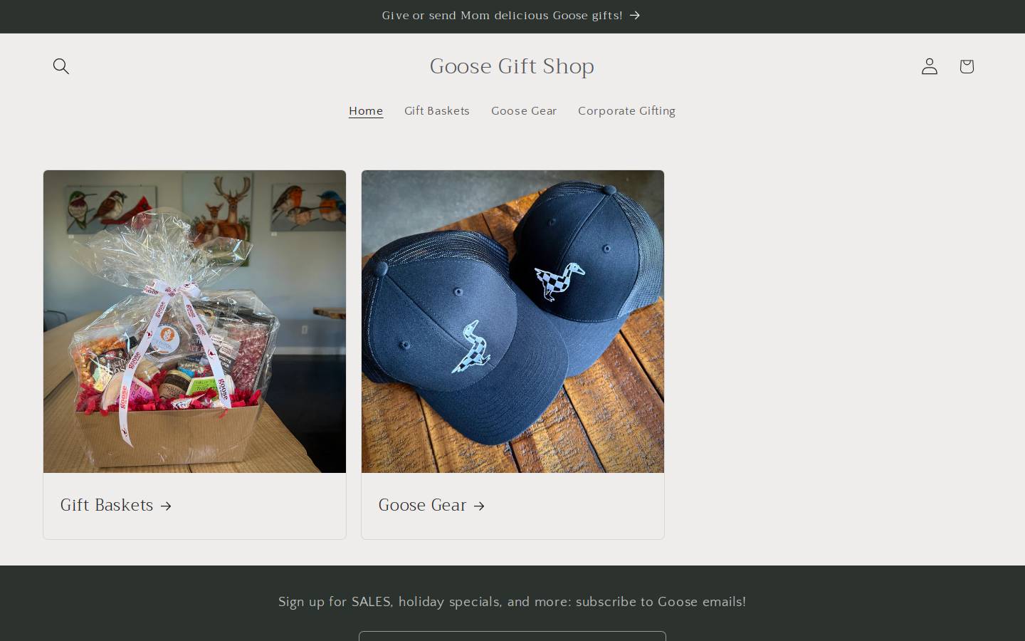 goosegiftshop.com homepage screenshot