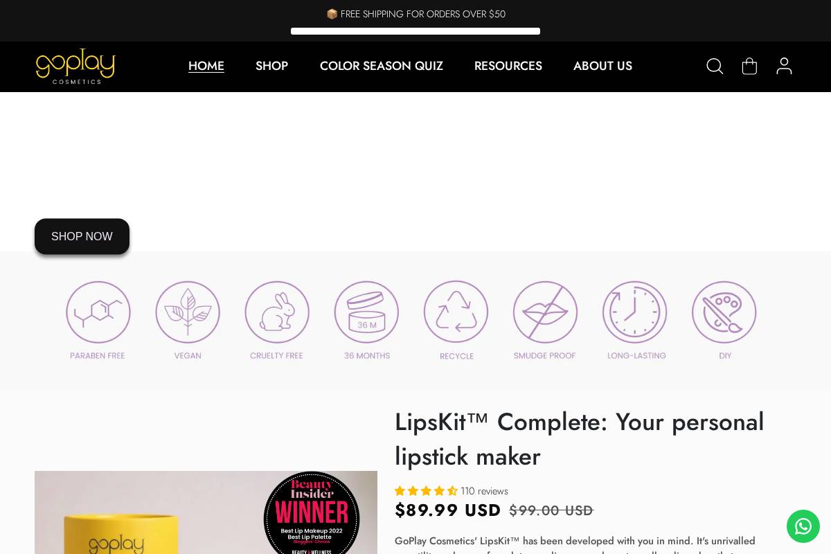 GoPlay Cosmetics homepage screenshot