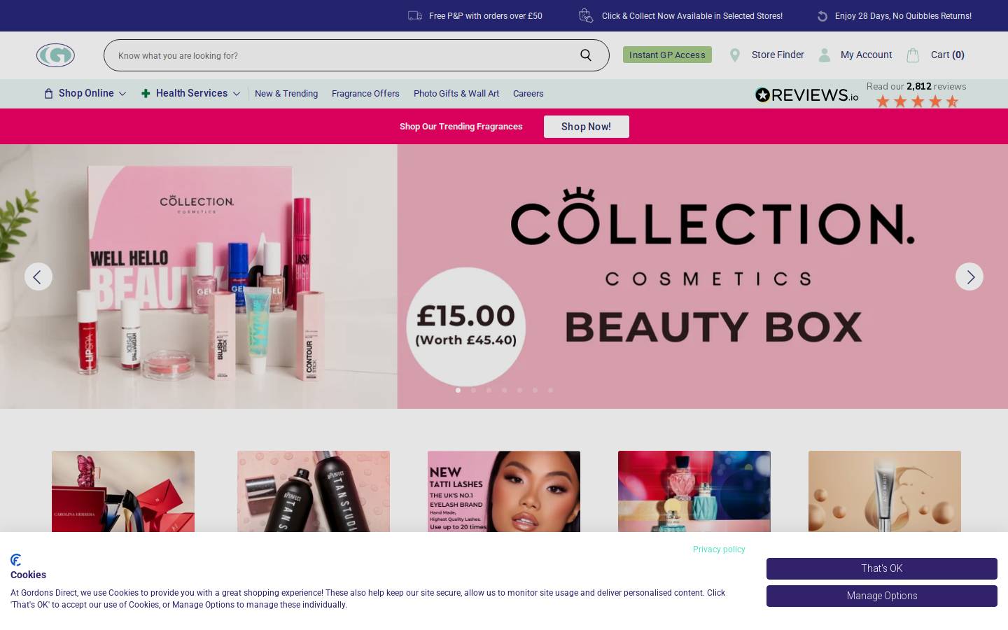 Gordons Chemists homepage screenshot