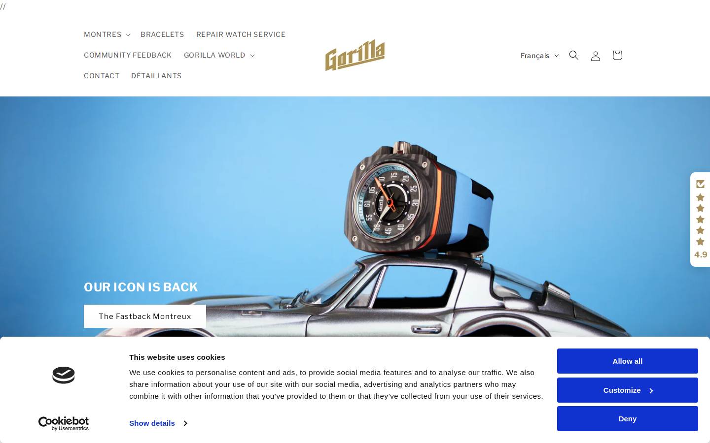 gorilla-watches.com homepage screenshot