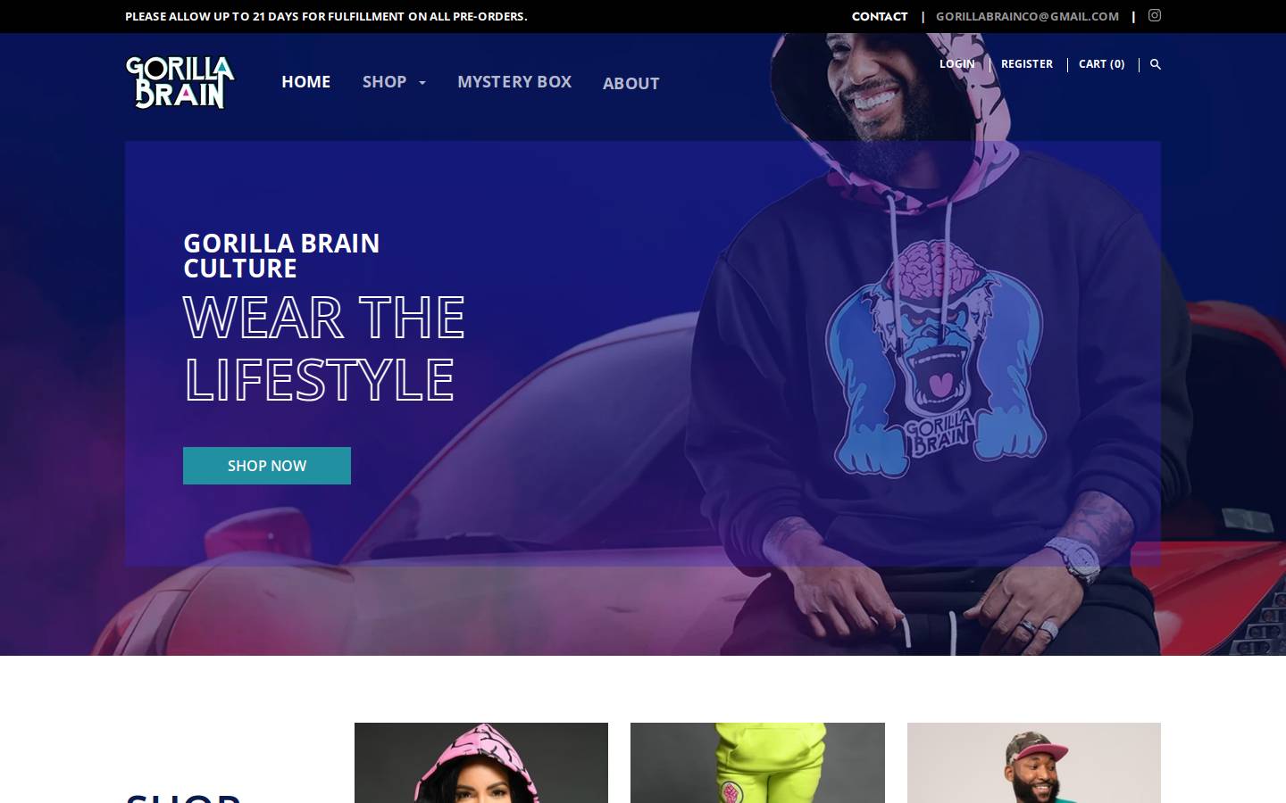 gorillabrainculture.com homepage screenshot