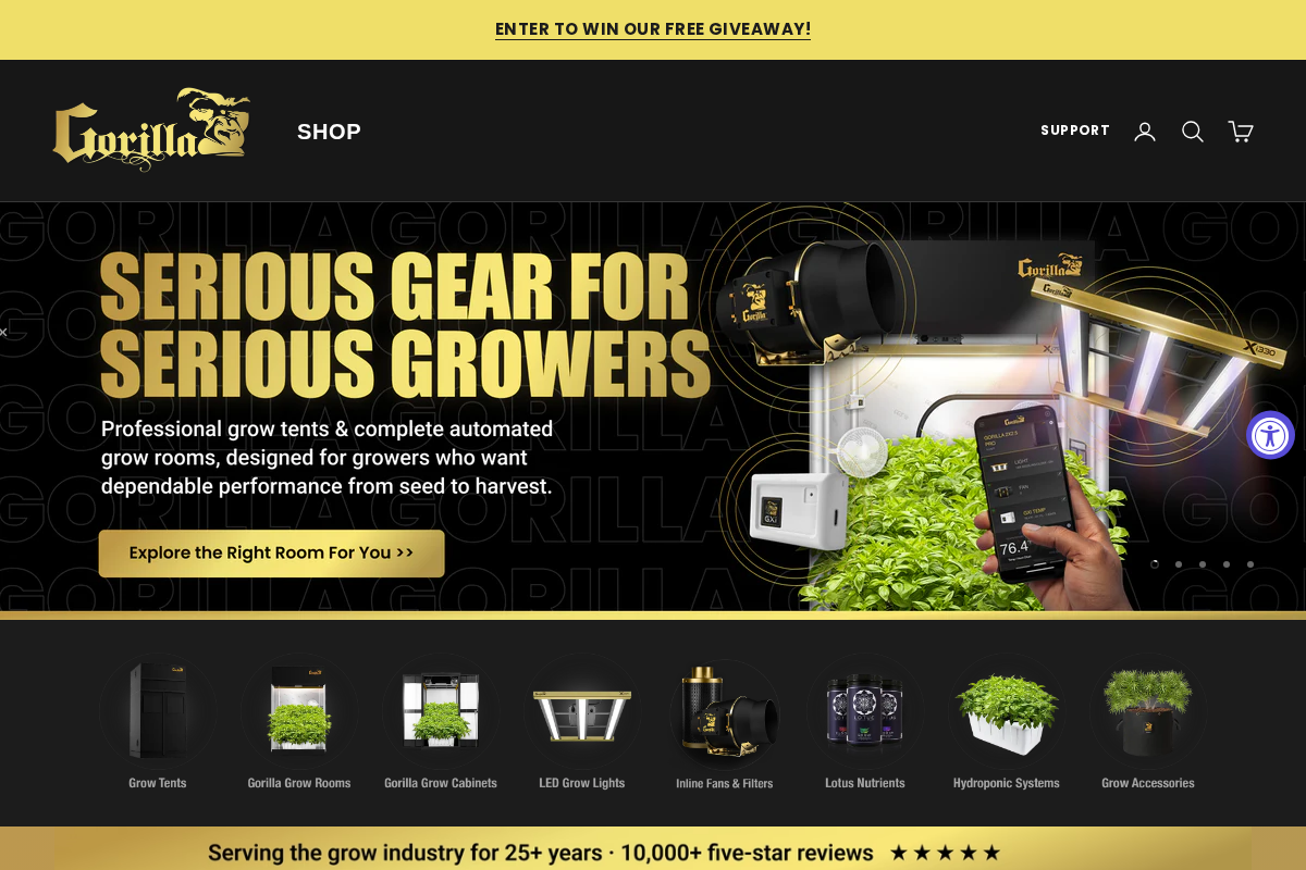 Gorilla Grow Tent homepage screenshot