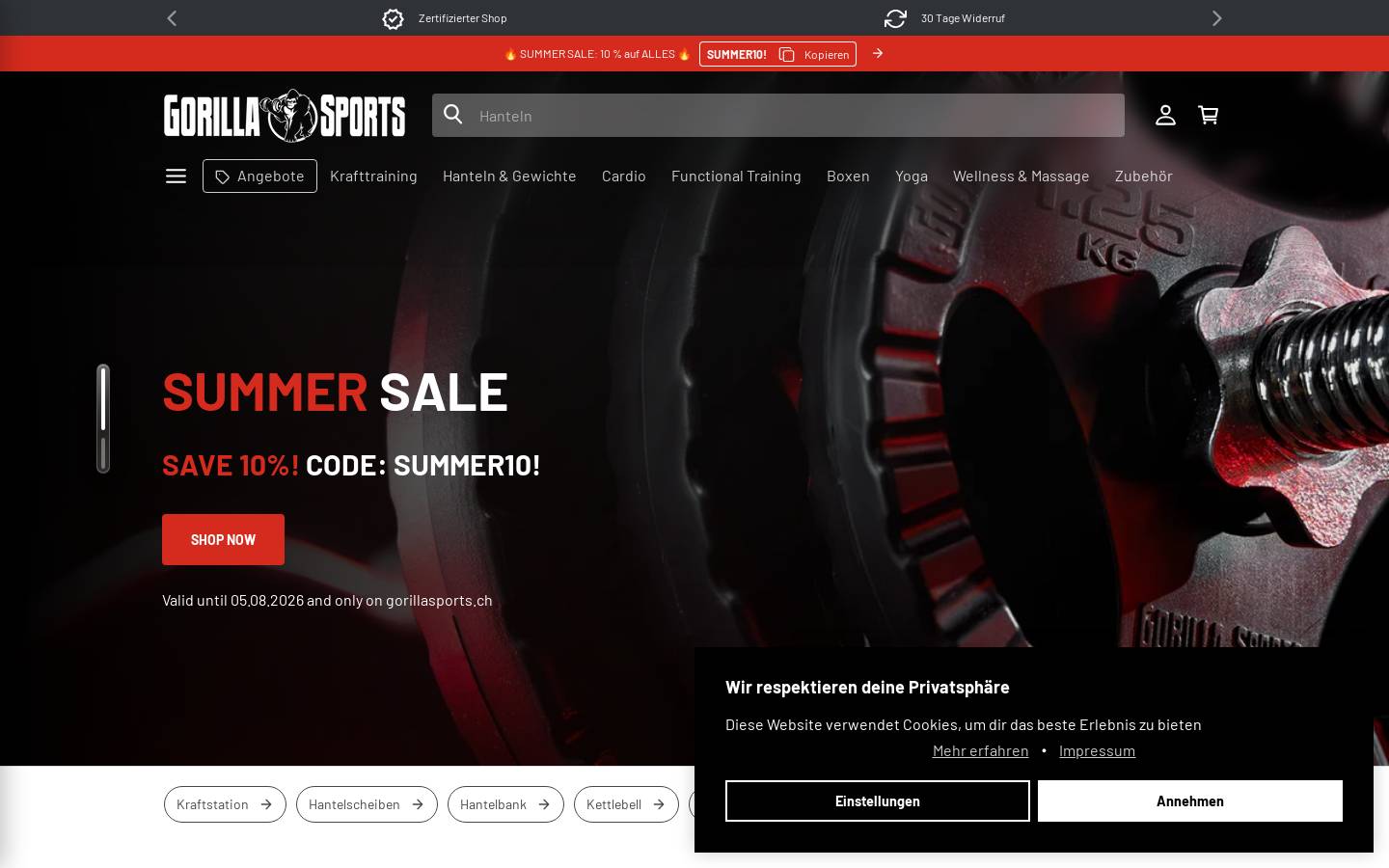 Gorilla Sports Schweiz AG homepage screenshot