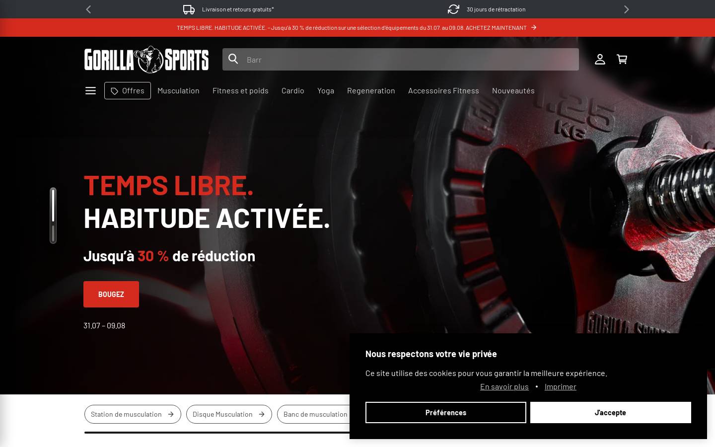 Gorilla Sports France homepage screenshot