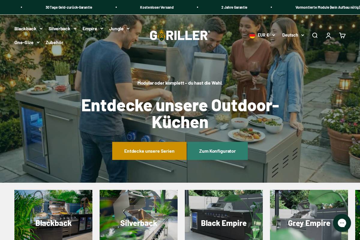 GORILLER® Outdoorküchen homepage screenshot