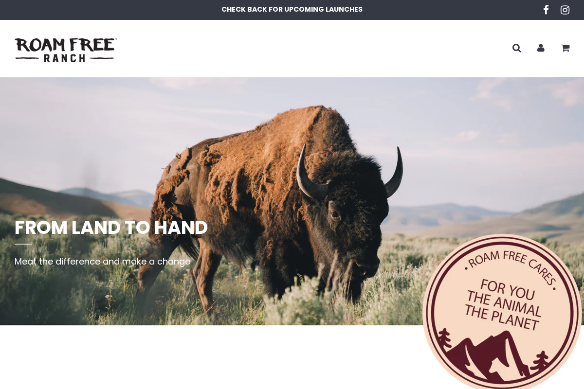 Roam Free Ranch homepage screenshot
