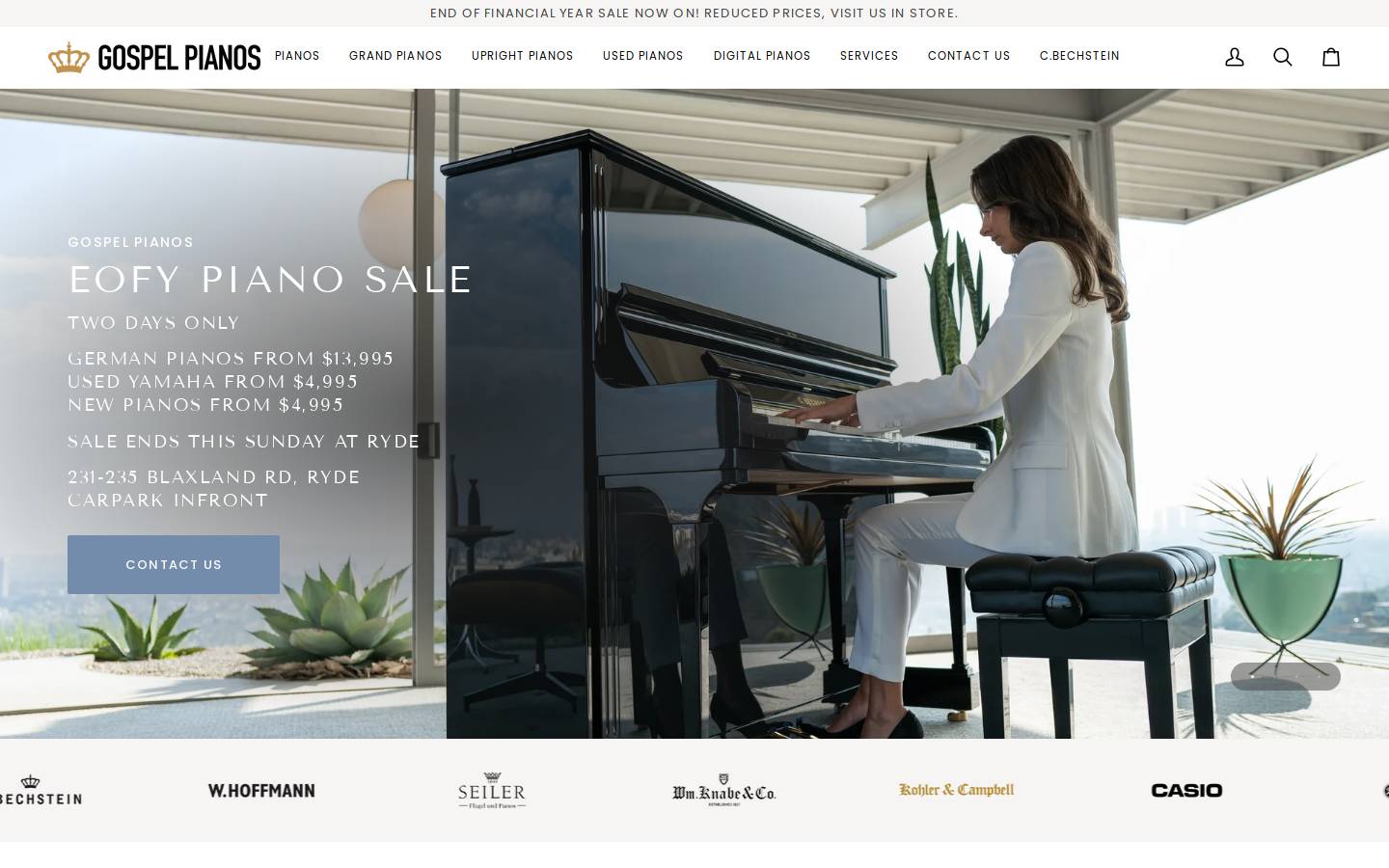 gospelpianos.com.au homepage screenshot