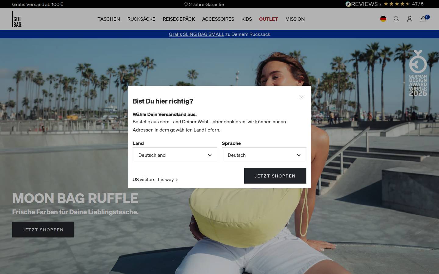 GOT BAG homepage screenshot