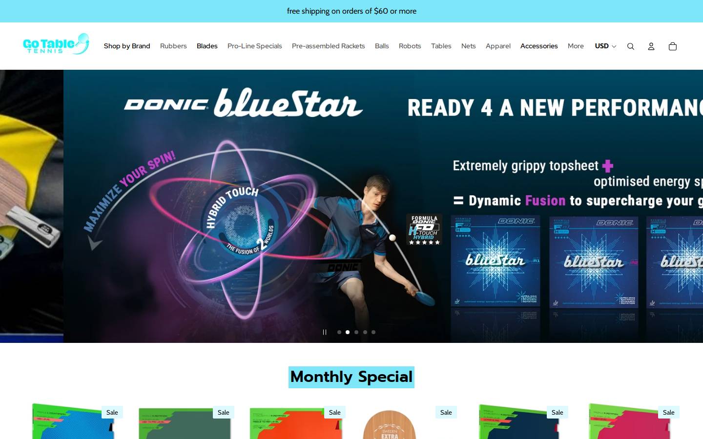 gotabletennis.com homepage screenshot