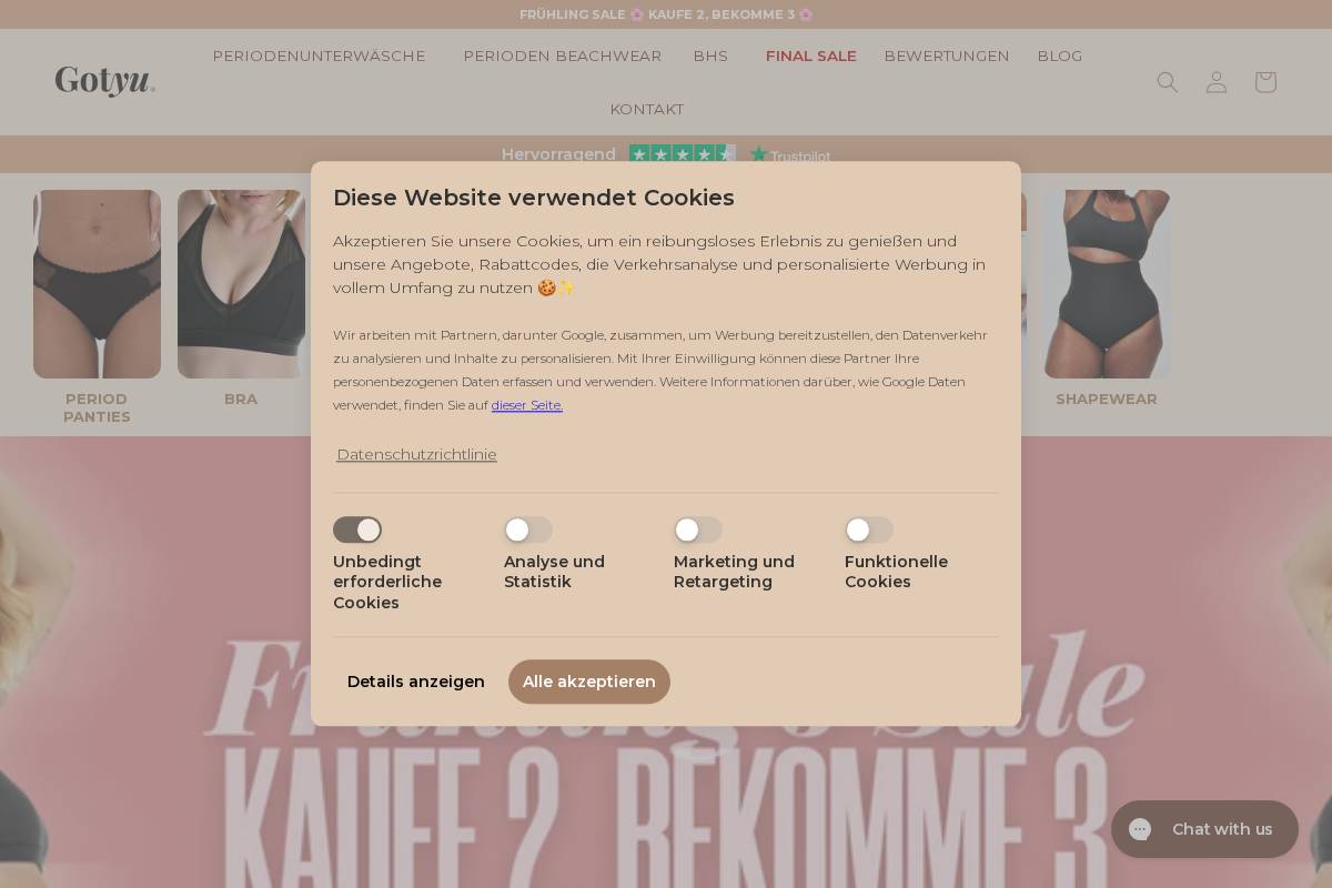Gotyu Underwear homepage screenshot