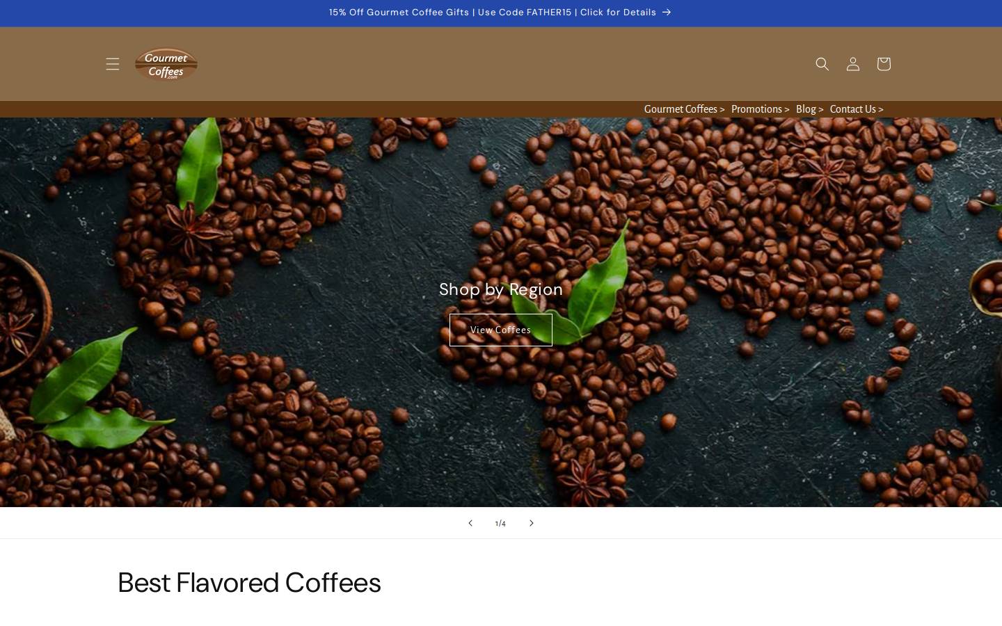 gourmetcoffees.com homepage screenshot