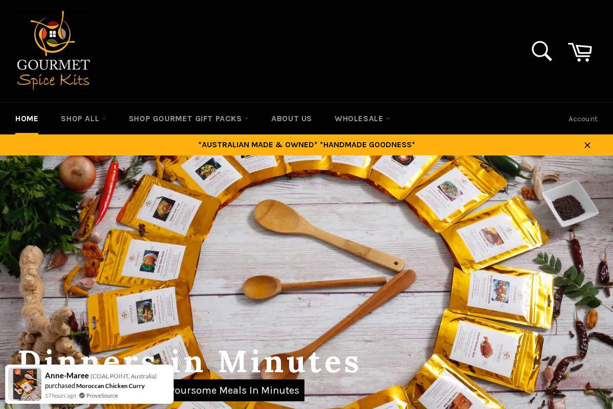 gourmetspicekits.com.au homepage screenshot