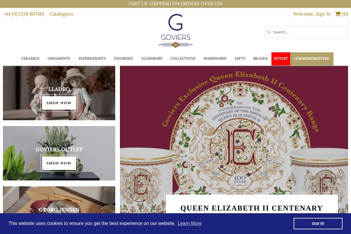 Goviers Giftware and Collectables homepage screenshot