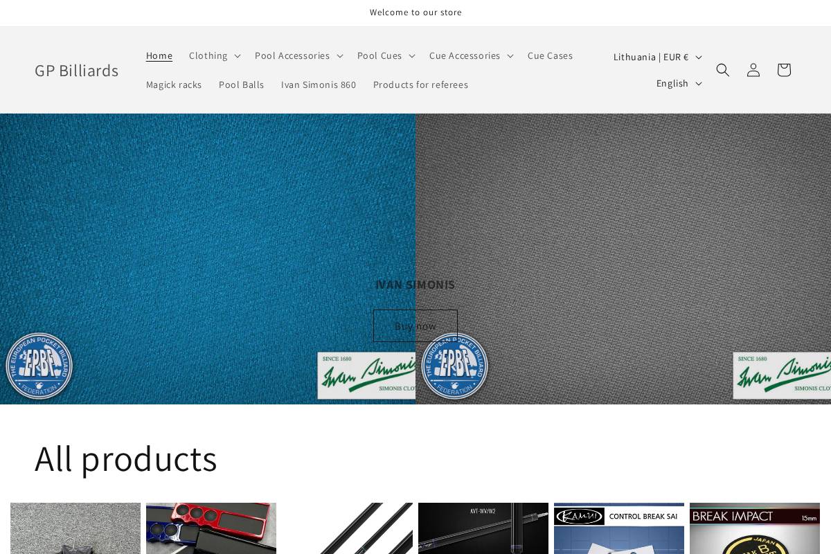 gpbilliards.com homepage screenshot
