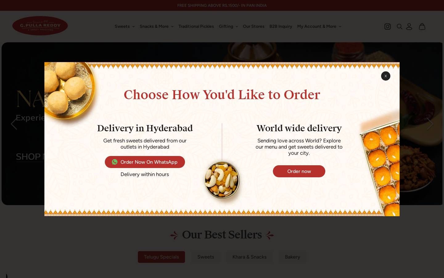 gpullareddysweets.online homepage screenshot