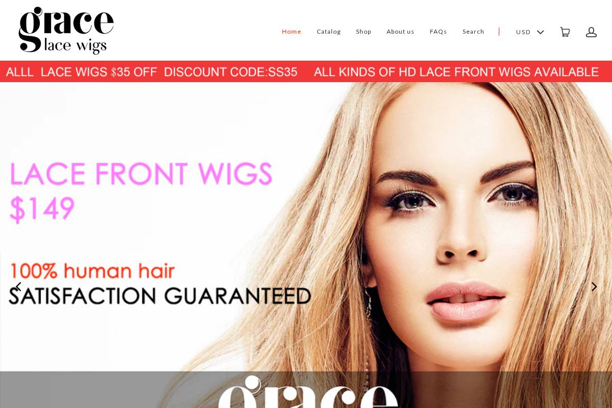 gracelacewigs.com homepage screenshot