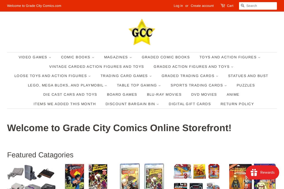 gradecitycomics.com homepage screenshot