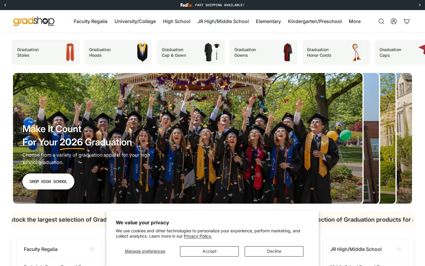 Gradshop homepage screenshot