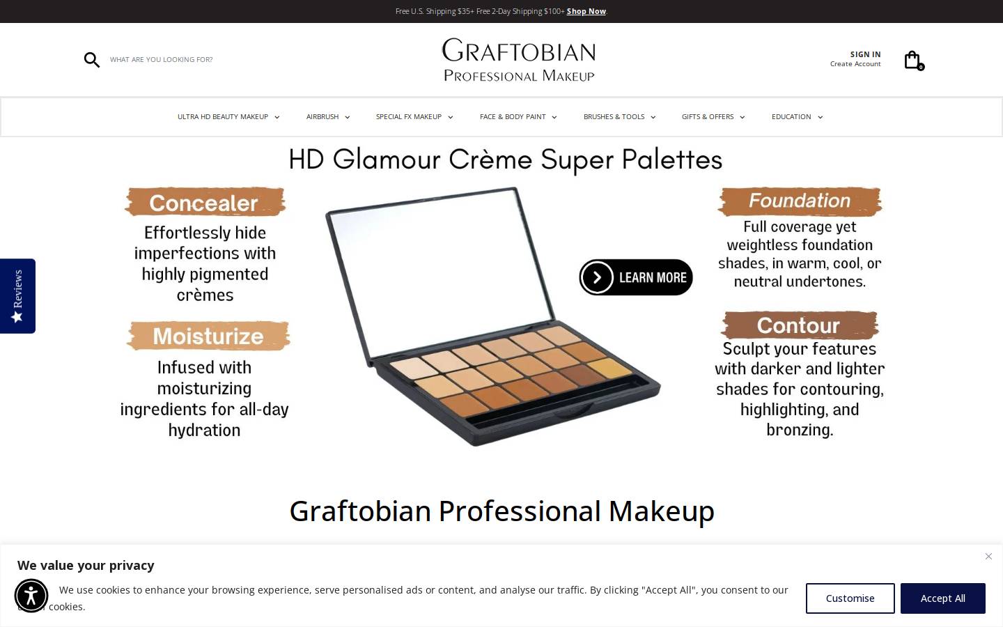 Graftobian Make-Up homepage screenshot
