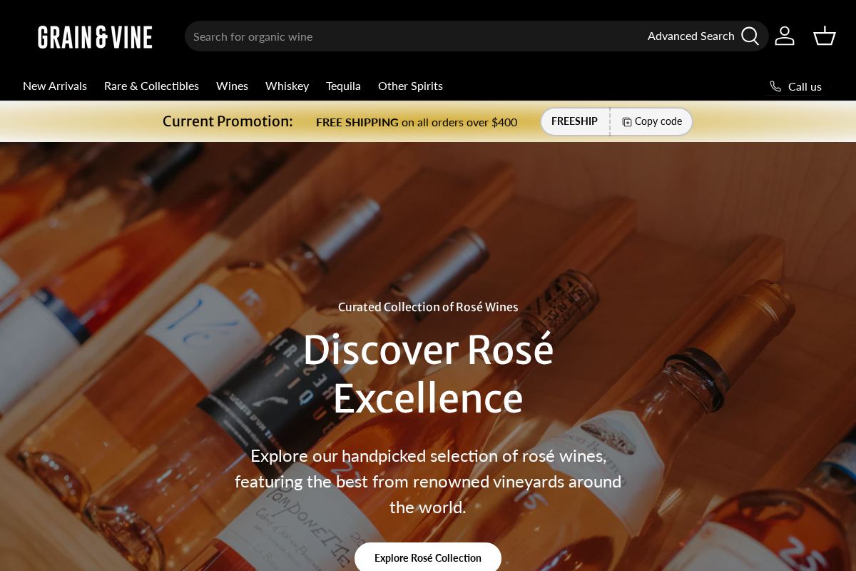 Grain & Vine | Natural Wines, Rare Bourbon and Tequila Collection homepage screenshot