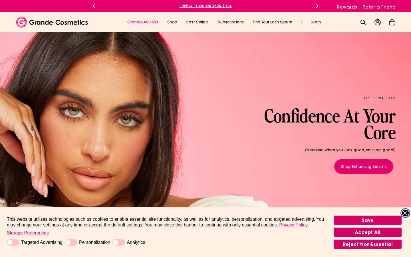 Grande Cosmetics homepage screenshot