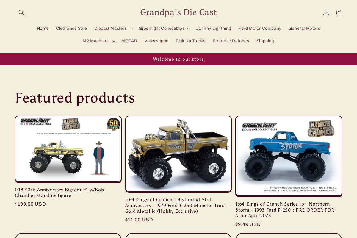 grandpasdiecast.com homepage screenshot