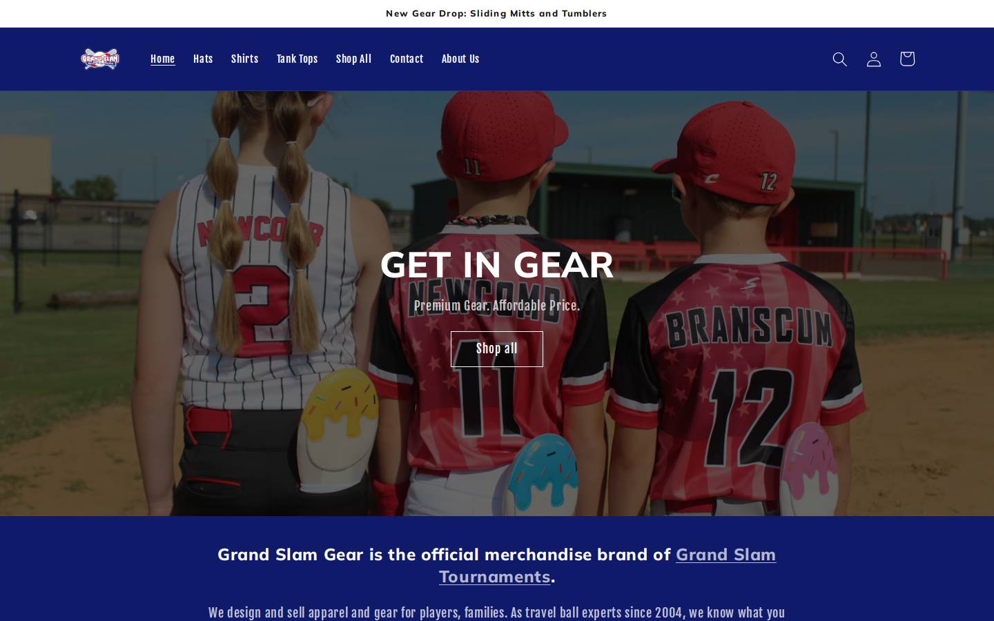 grandslamgear.com homepage screenshot