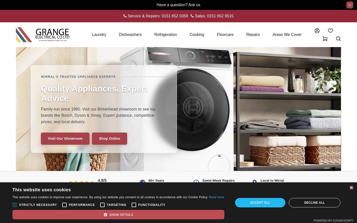 grangeelectrical.co.uk homepage screenshot