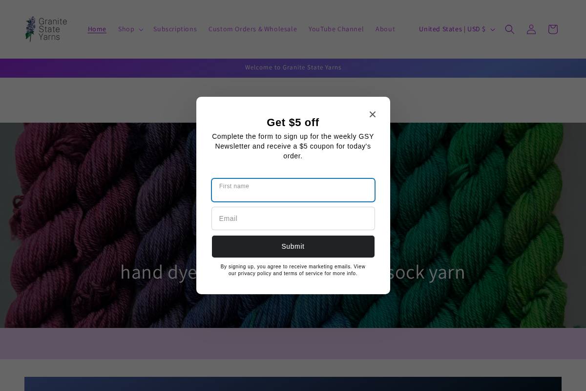 granitestateyarns.com homepage screenshot