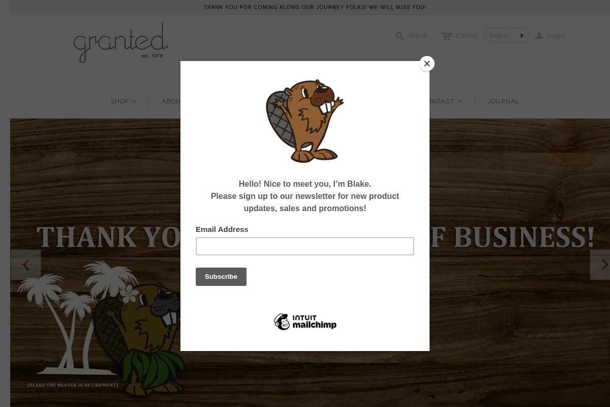 grantedclothing.com homepage screenshot