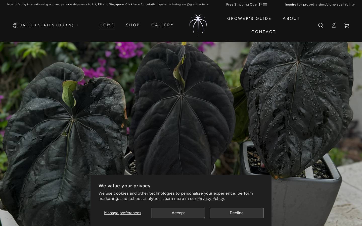 granthuriums.com homepage screenshot