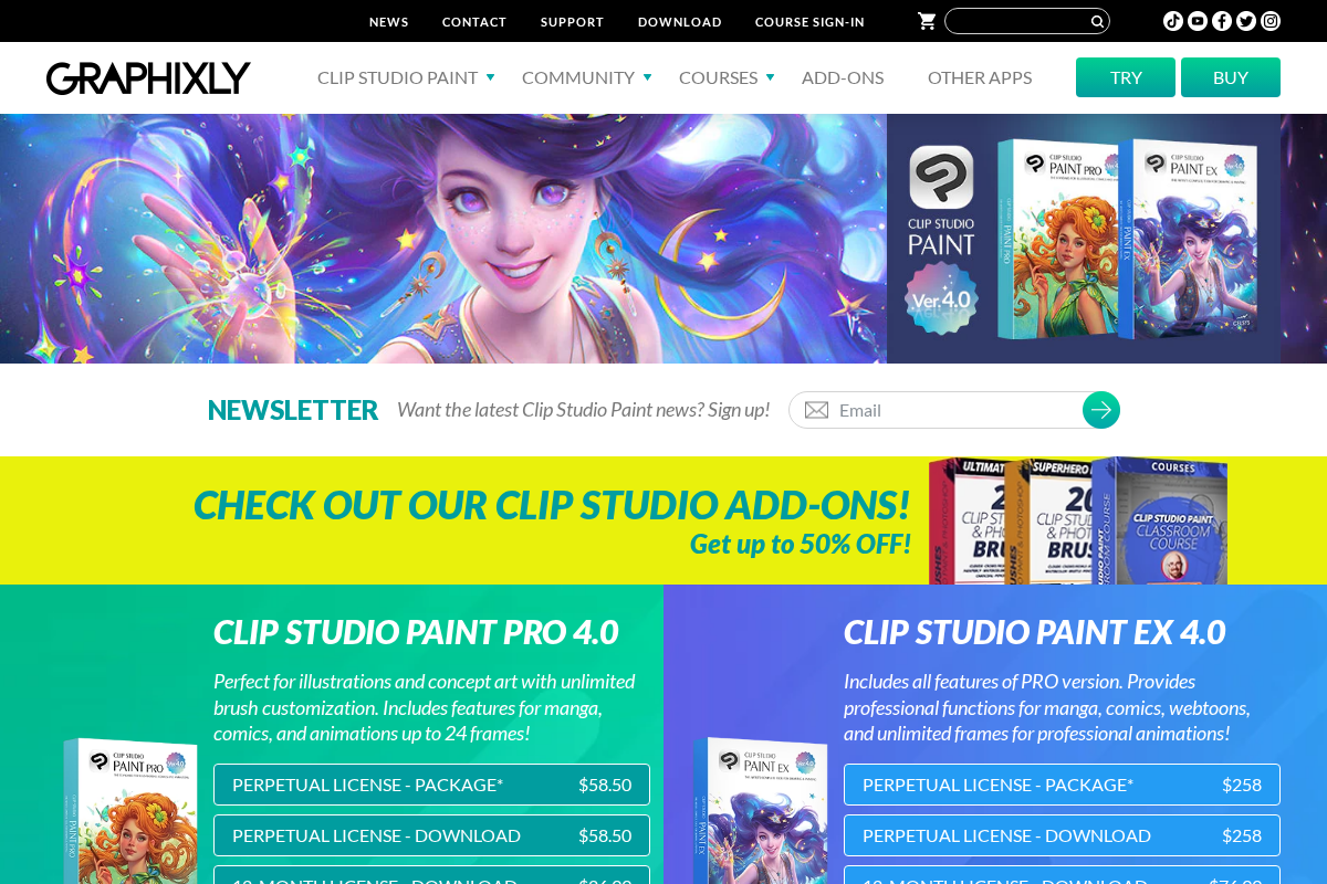 Graphixly is Clip Studio Paint’s official North American, South Americ homepage screenshot
