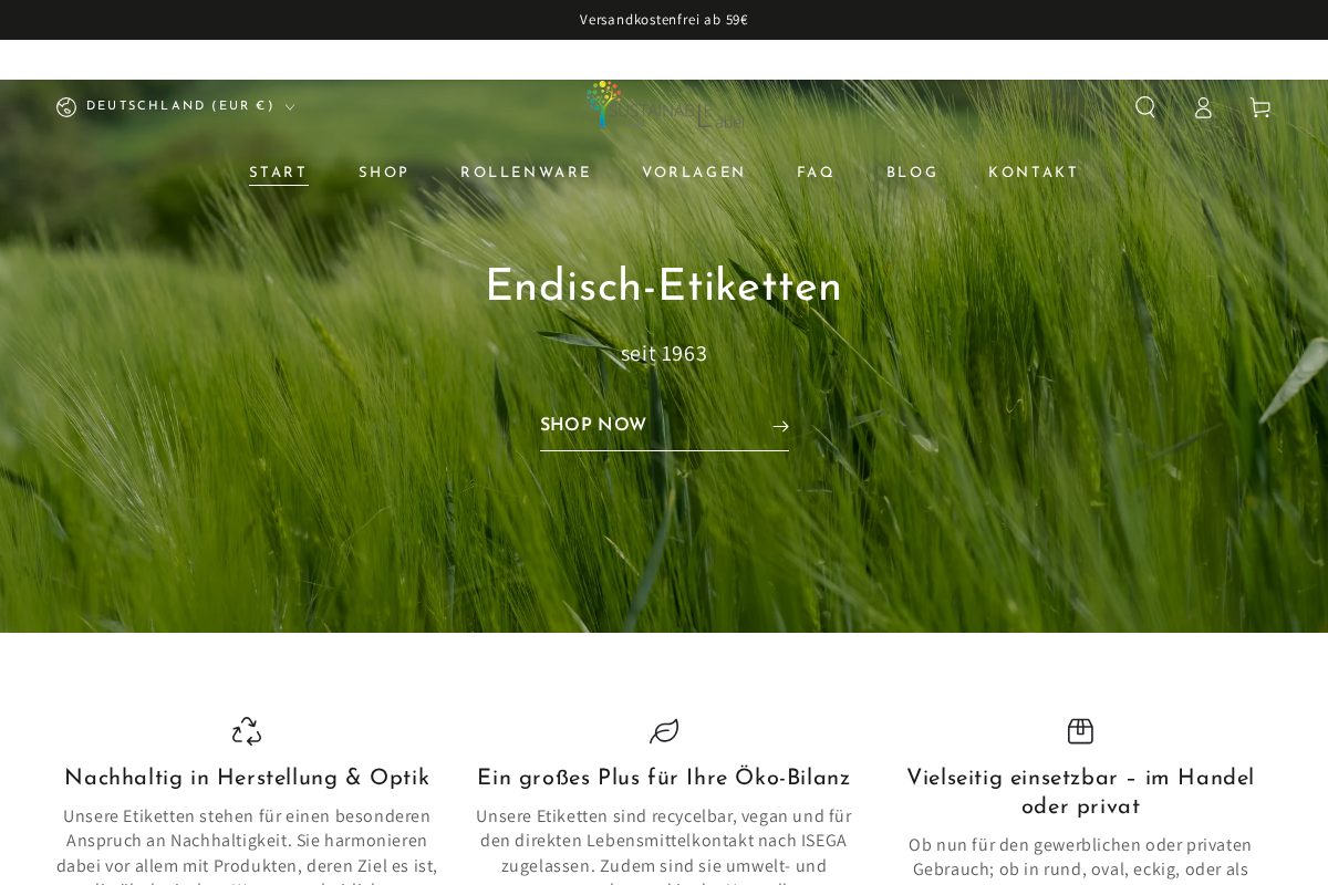 Endisch-Etiketten homepage screenshot