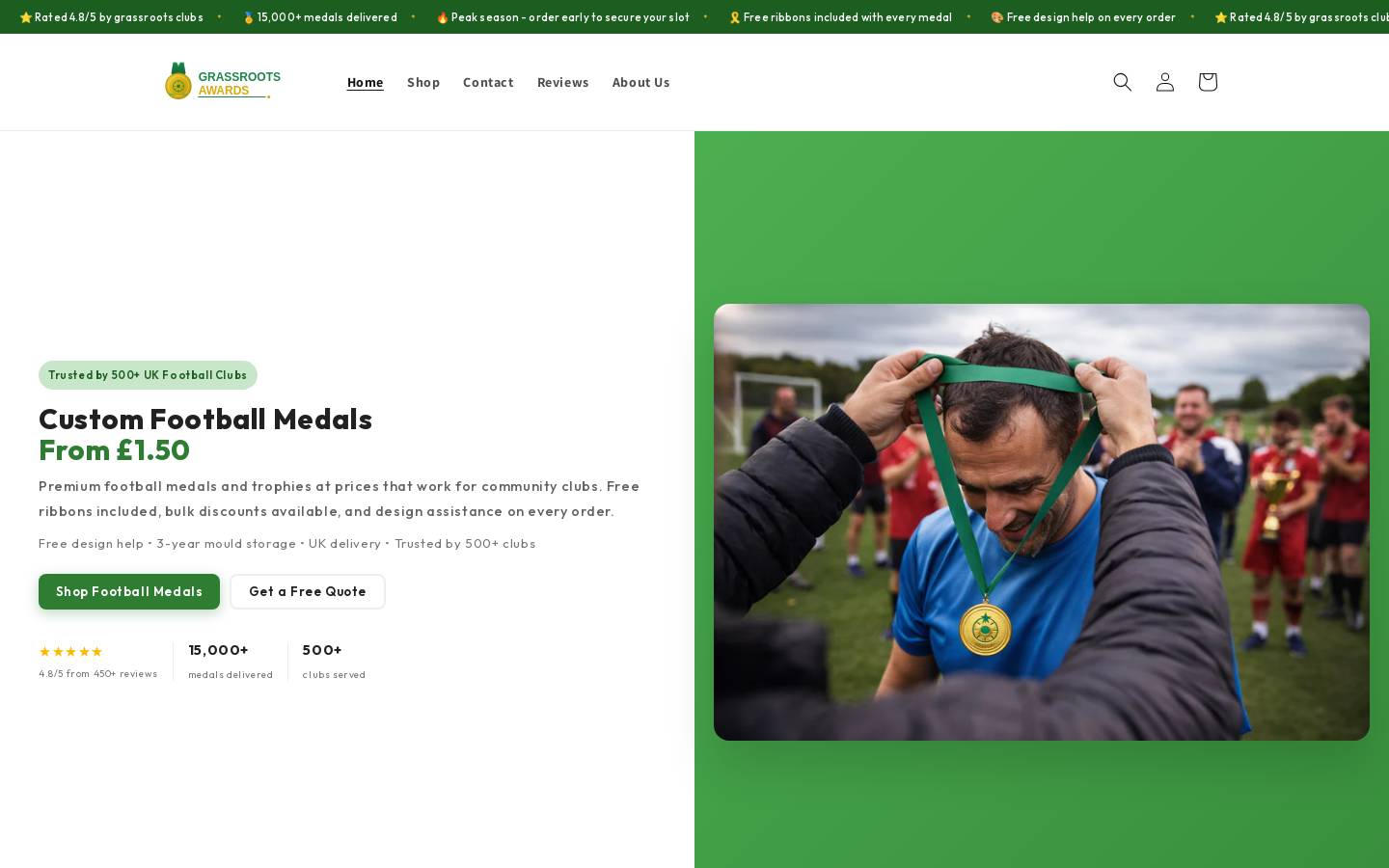 grassrootsawards.com homepage screenshot