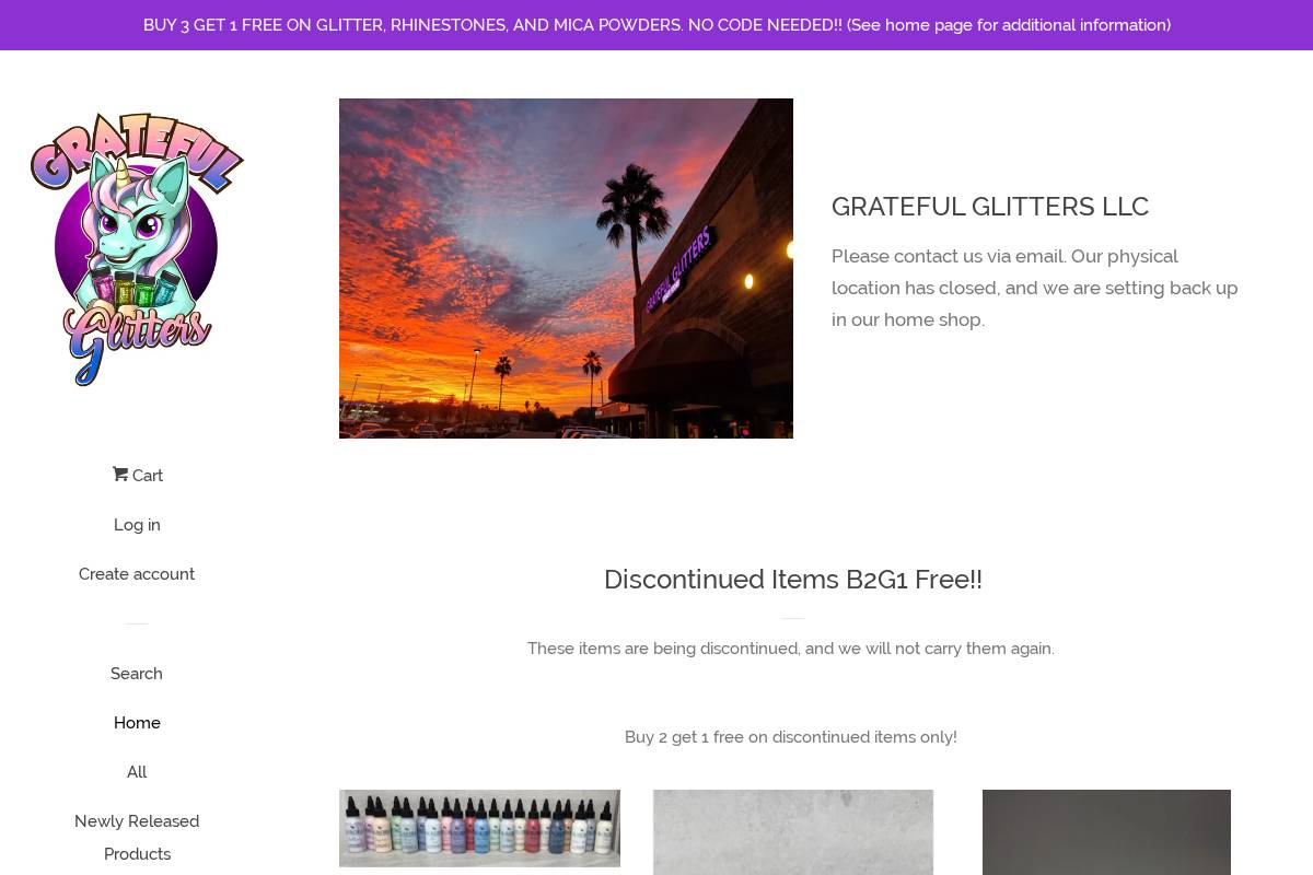 gratefulglitters.com homepage screenshot