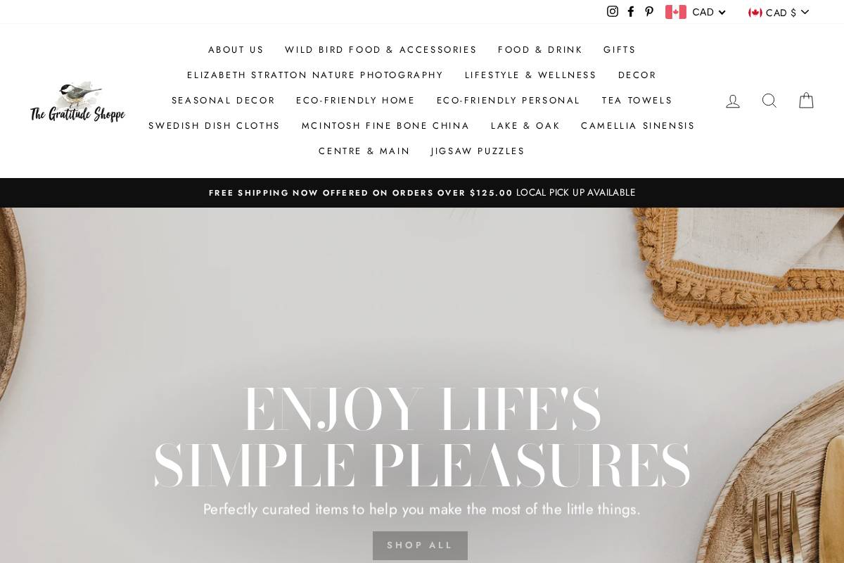 gratitudeshoppe.com homepage screenshot