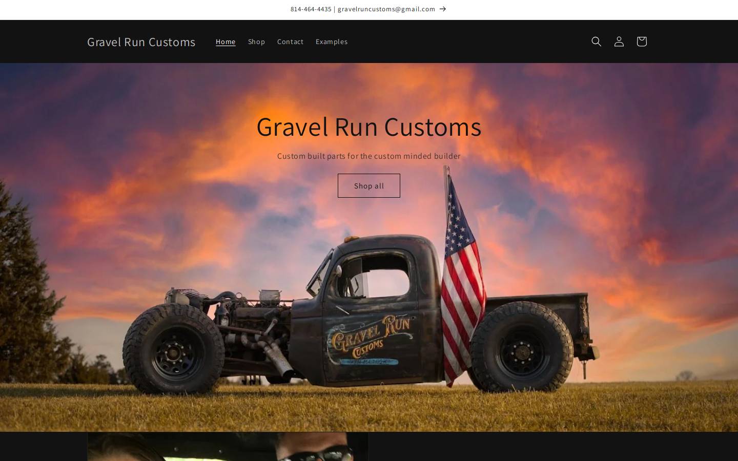 gravelruncustoms.com homepage screenshot