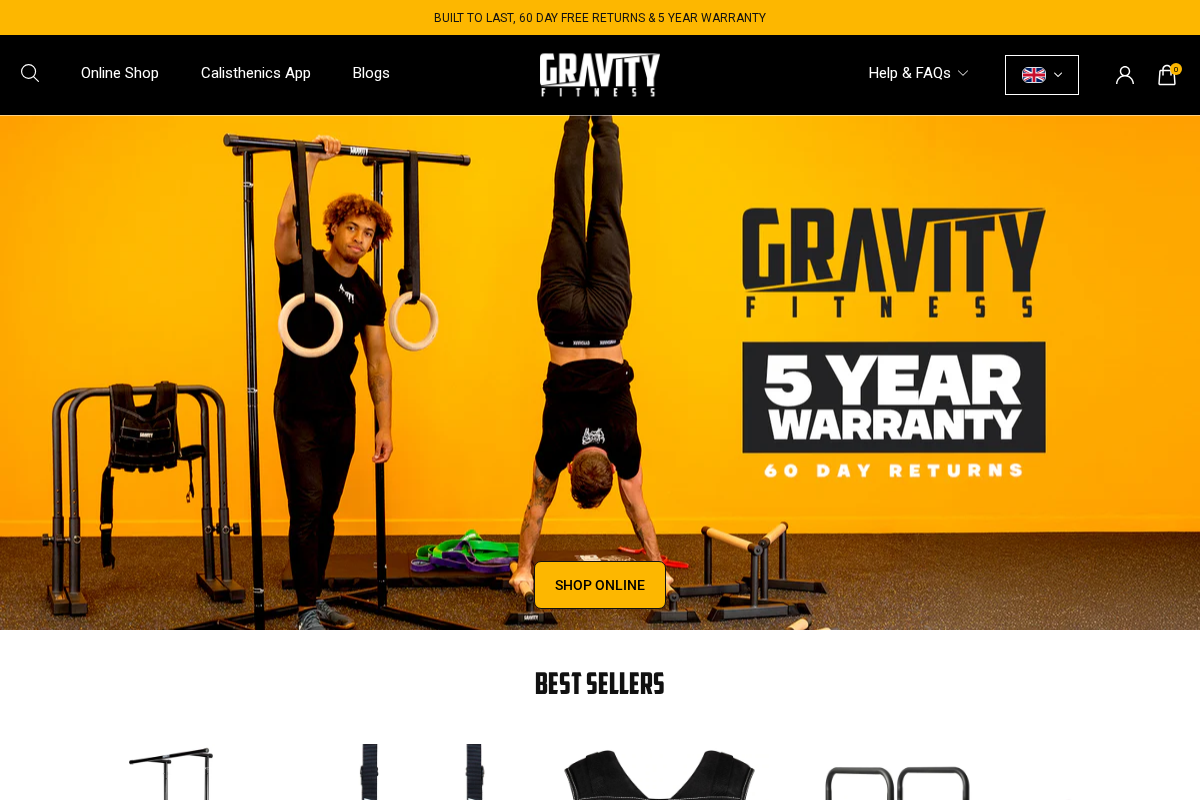 Gravity Fitness homepage screenshot