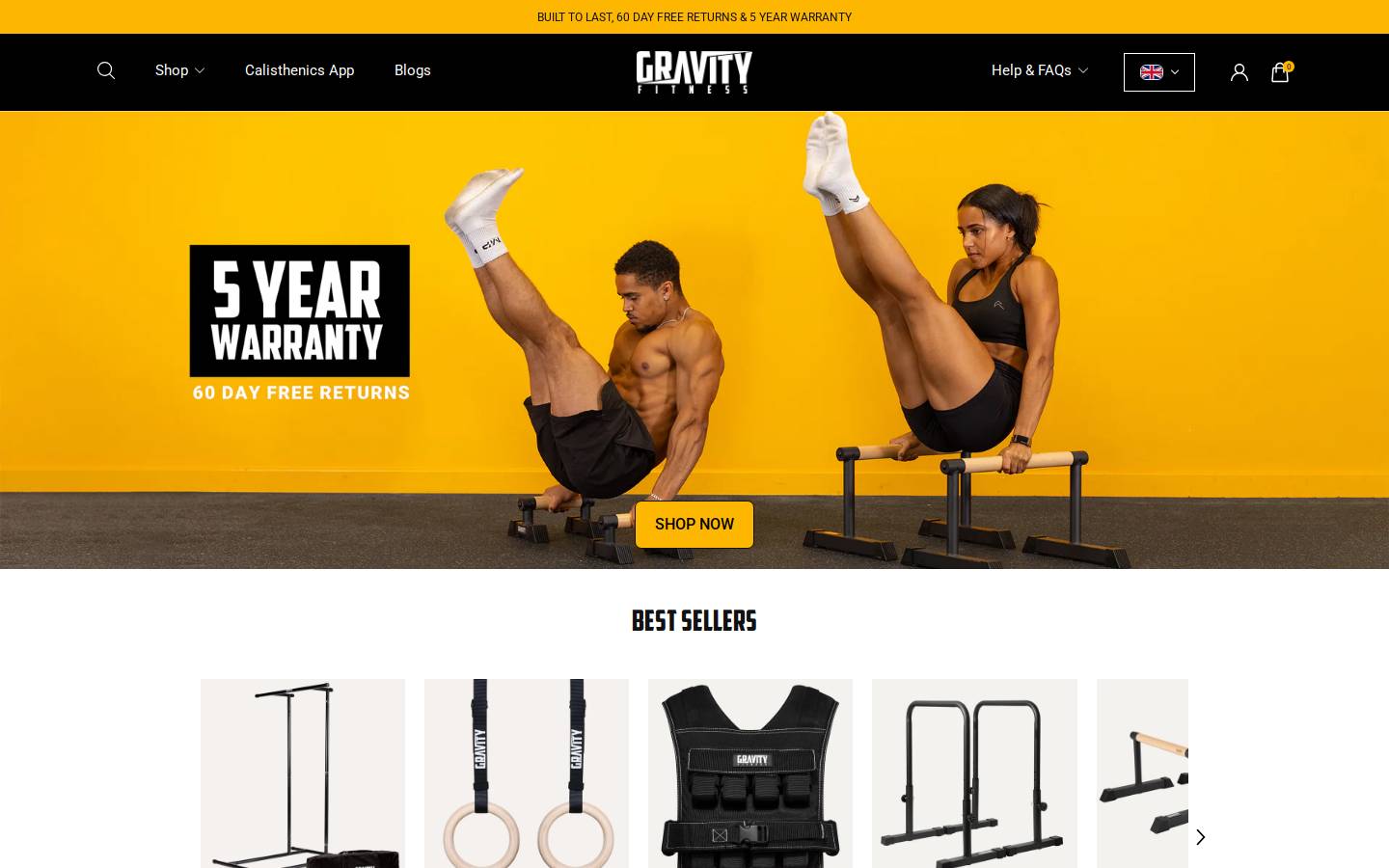 Gravity Fitness homepage screenshot