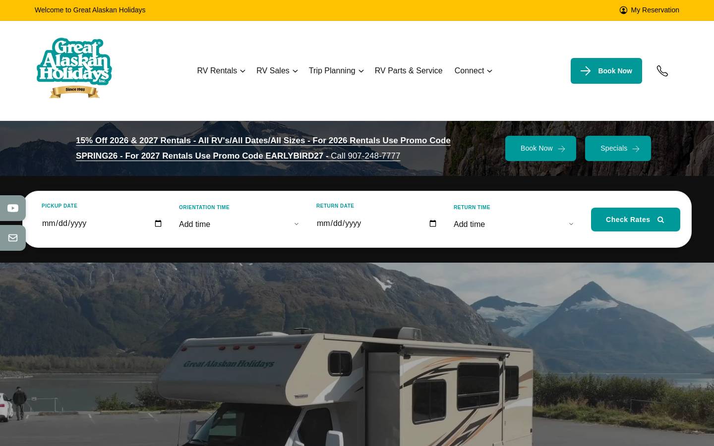 Greatalaskanholidays homepage screenshot