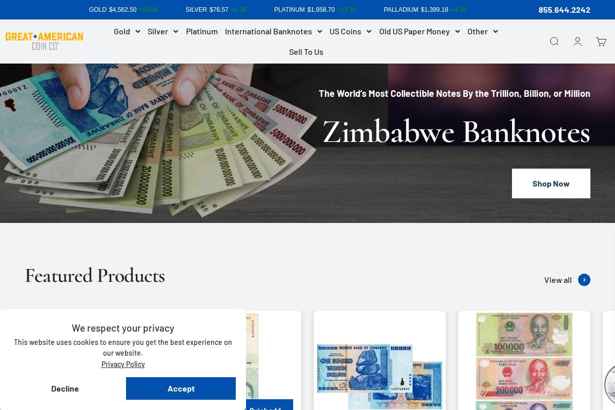 Great American Coin Company homepage screenshot