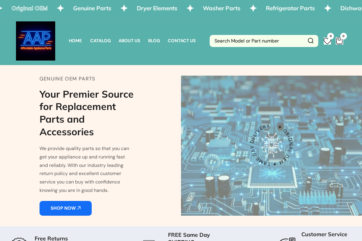 Affordable Appliance Parts homepage screenshot