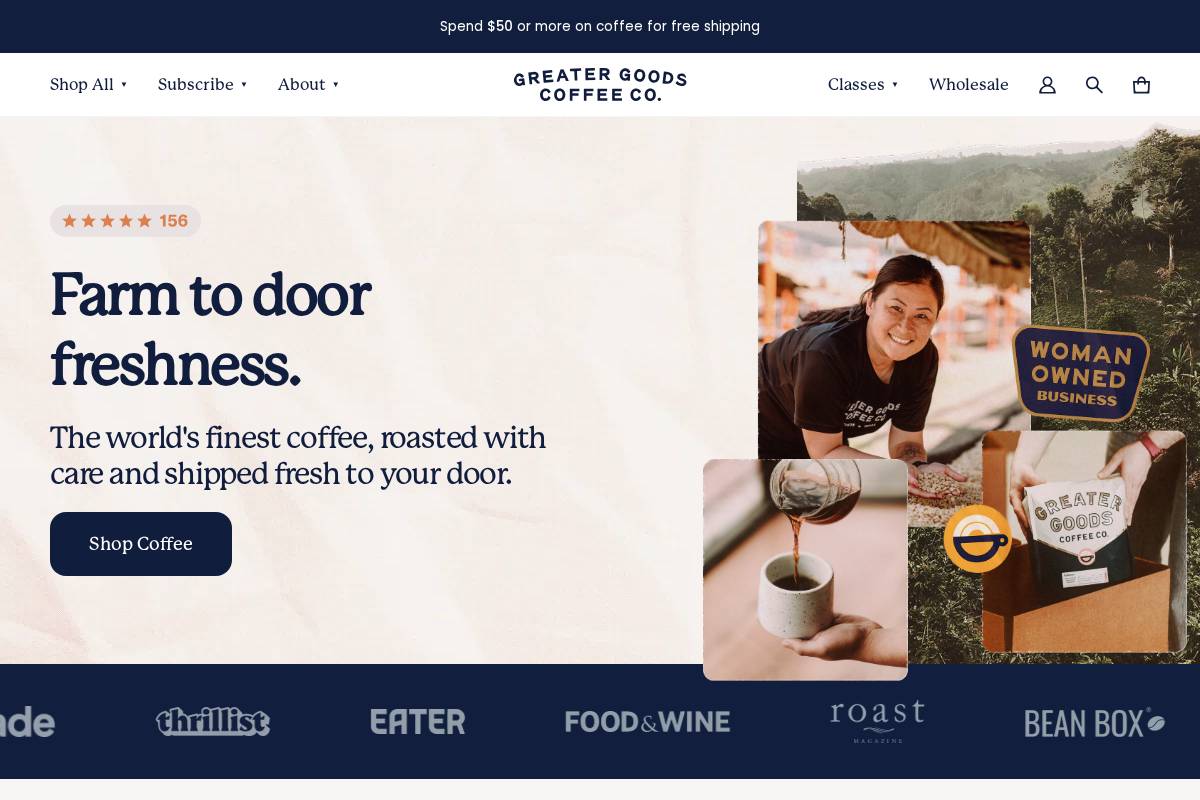 greatergoodsroasting.com homepage screenshot