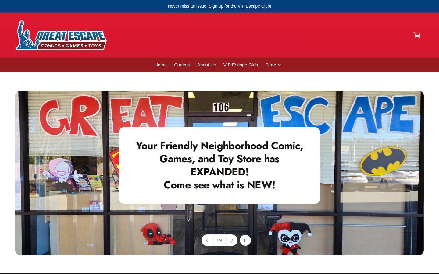 greatescapecomics.com homepage screenshot