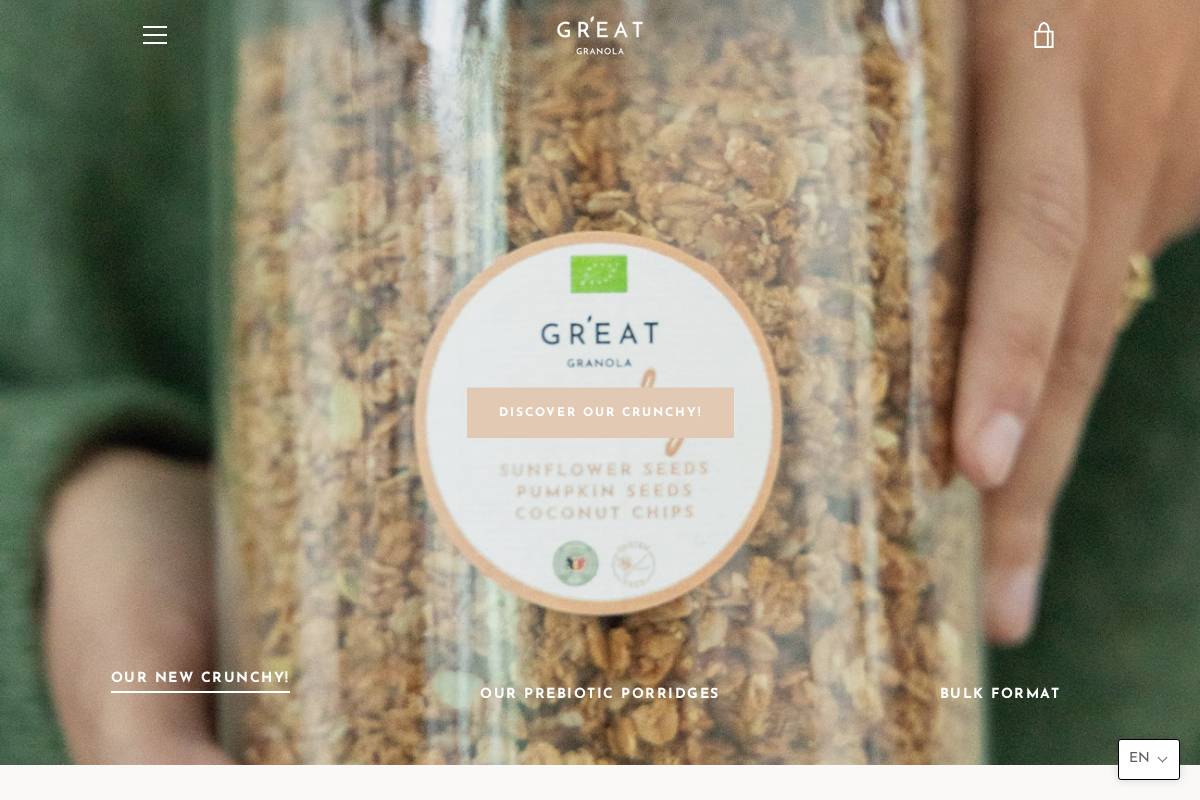 GR'EAT granola homepage screenshot